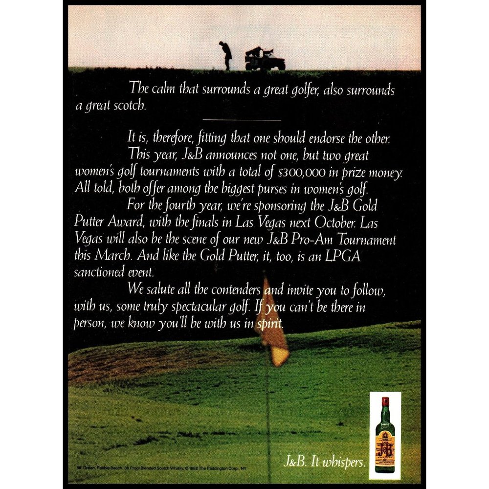 1982 J&B Scotch Vintage Print Ad Golfing Golfer Gold Course Flag Wall Art Photo